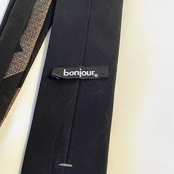 Vintage Bonjour Black Tie with Abstract Design - Picture 5 of 7